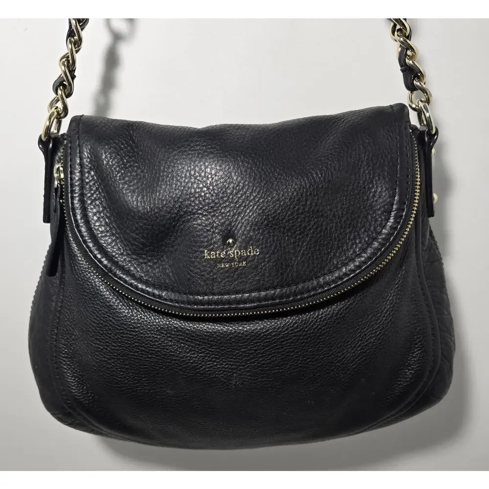 Kate Spade New York Cobble Hill Black Pebbled Leather Shoulder Bag Chain Strap